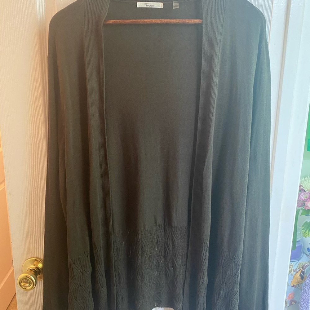 Olive Green 89th & Madison Open Front Sweater 2X